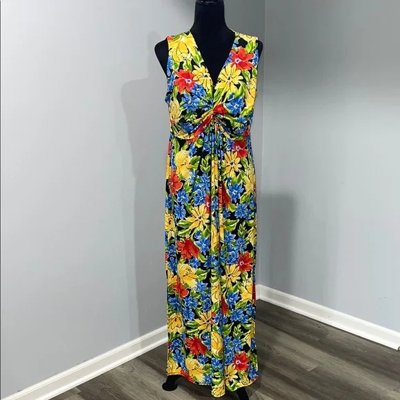 Rafaella women’s size large floral pattern maxi dress with side slits stretchy - Picture 1 of 16